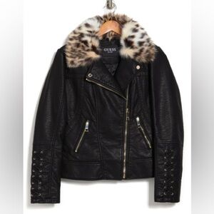 GUESS
Women's Faux-Fur Collar Asymmetrical‎ Zip Moto Coat Sz S